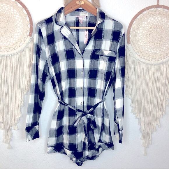 Victoria’s Secret black and white plaid sleep romper large - Picture 1 of 8